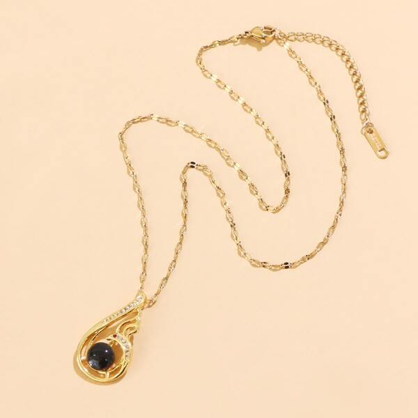 

Changing Color Stone Charm Necklace, Gold