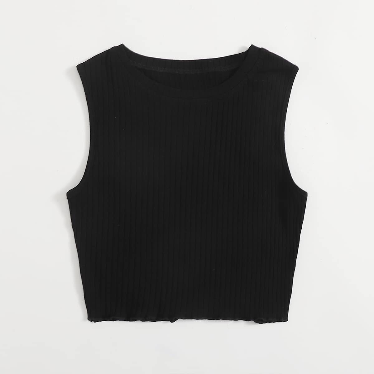 

Solid Ribbed Tank Top, Black