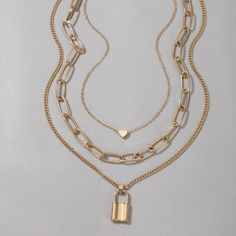 

Lock Layered Necklace, Gold