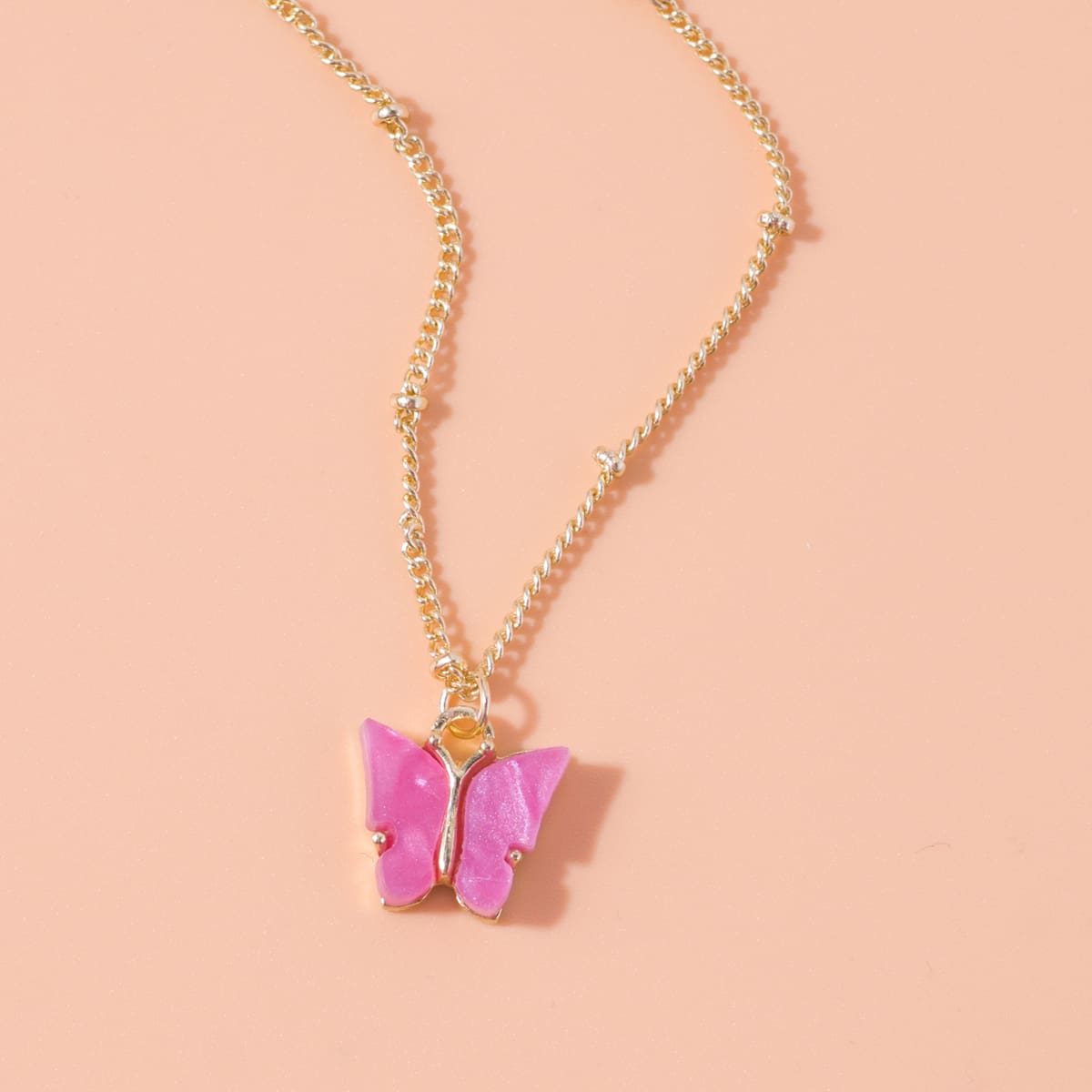 

Butterfly Pendant Necklace, Hot pink