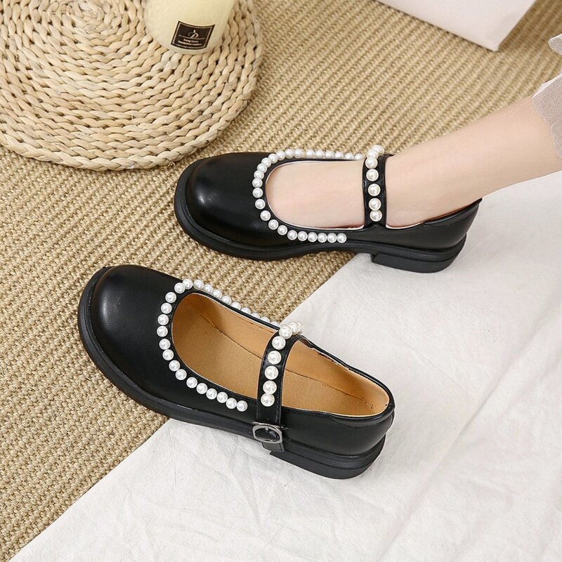 

Faux Pearl Mary Jane Flats, Black