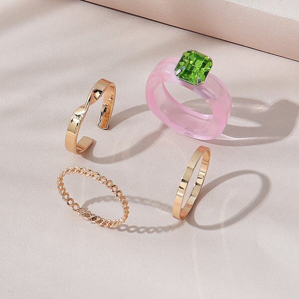 

4pcs Rhinestone Decor Ring, Multicolor