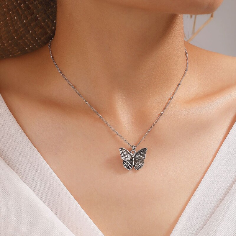 

Butterfly Pendant Necklace, Silver