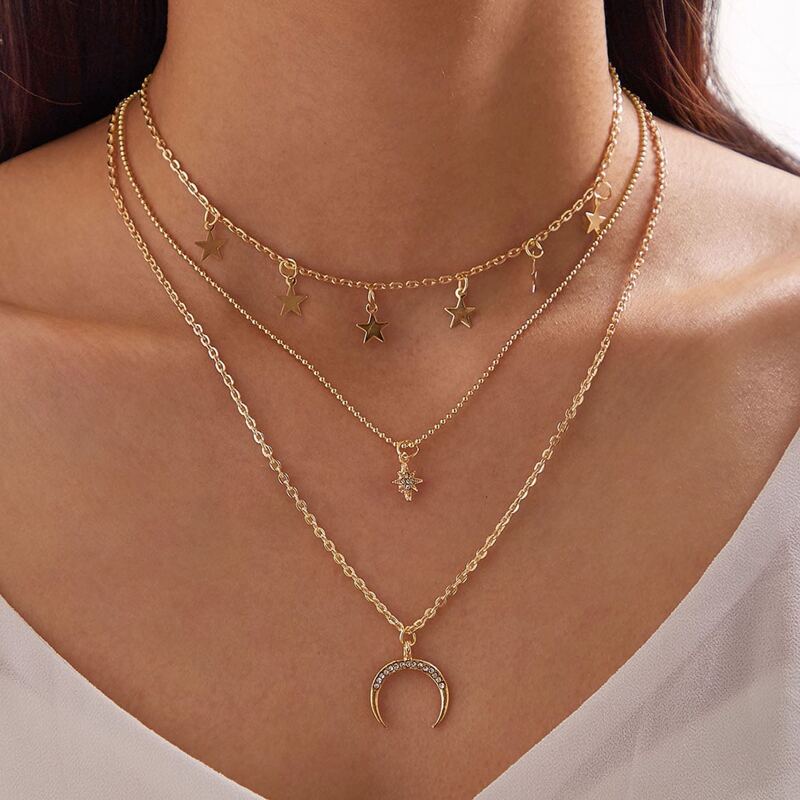 

Moon & Star Layered Necklace, Gold