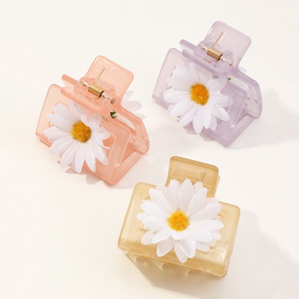 

3pcs Flower Decor Hair Claw, Multicolor