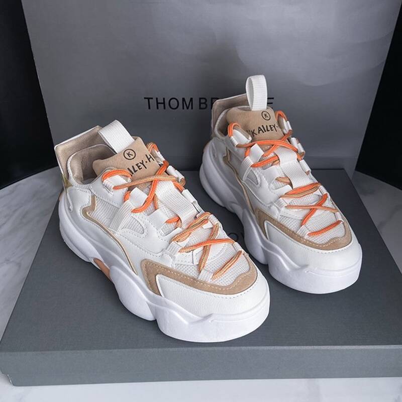 

Colorblock Lace-up Mesh Chunky Sneakers, White