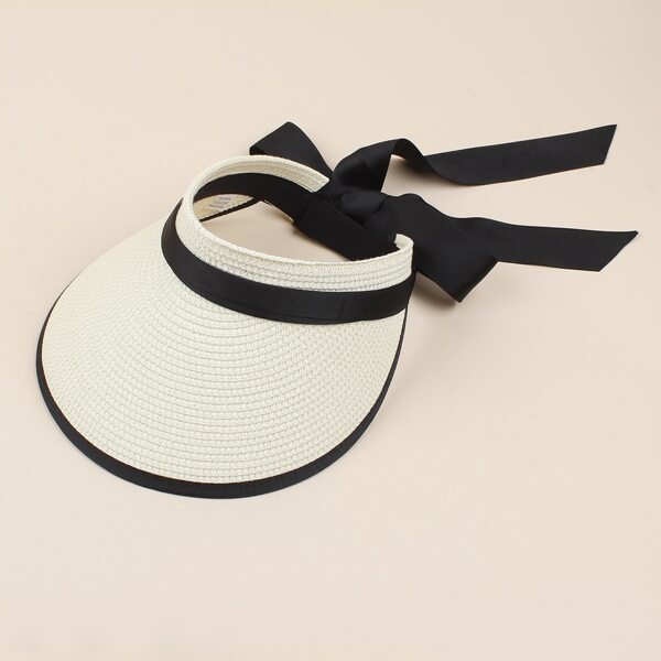 

Lace-up Bow Decor Visor Hat, White