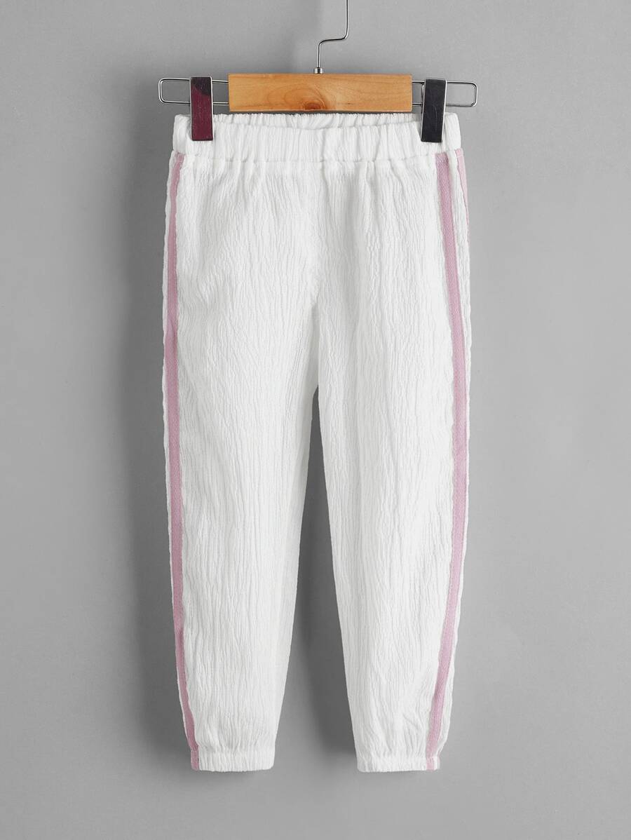 Toddler Girls Contrast Tape Side Trousers - White - View 1