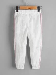 Toddler Girls Contrast Tape Side Trousers - White - View 2