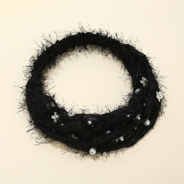

Faux Pearl Decor Chiffon Hair Band, Black