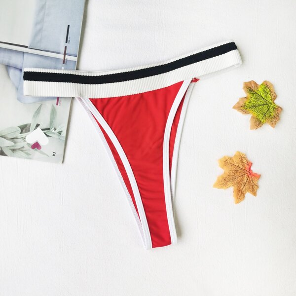 

Striped Tape Thong Bikini Panty, Red