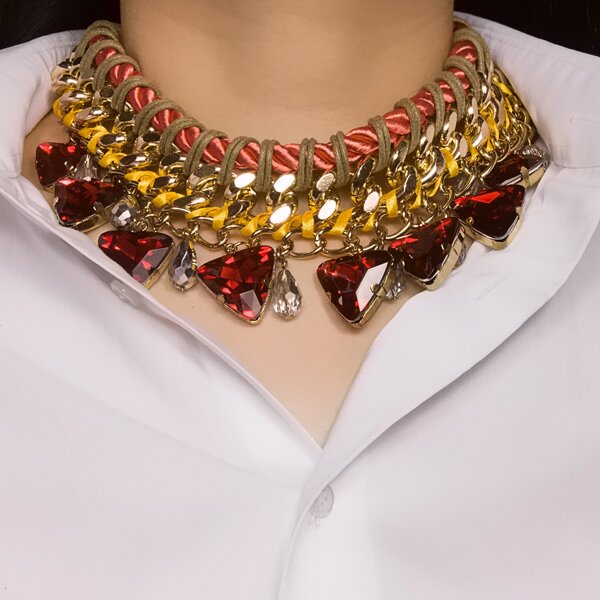 

Gemstone Charm Necklace, Burgundy
