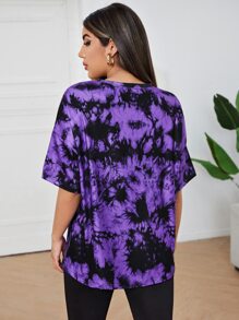 SHEIN EZwear Loose Drop Shoulder Letter Graphic Tie Dye Tee - Multicolor - View 2