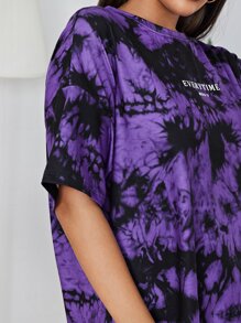 SHEIN EZwear Loose Drop Shoulder Letter Graphic Tie Dye Tee - Multicolor - View 5