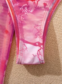 Swim Mod Summer Beach 3packs Triangle Bikini & Mesh Cover Up - Pink - View 6