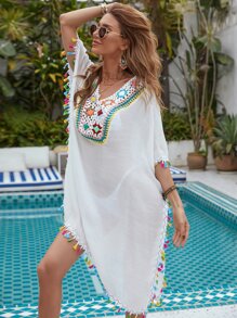 Cover up ribete con fleco lado con abertura - Blanco - Ver 3