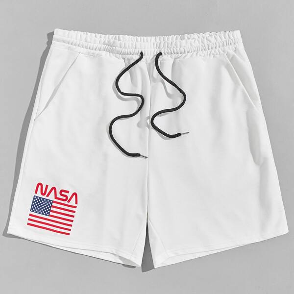 

Guys Letter Flag Graphic Drawstring Shorts, White