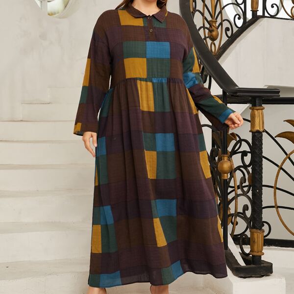 

Plus Plaid Drop Shoulder Smock Dress, Multicolor