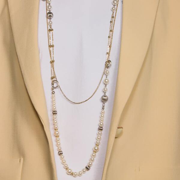 

Faux Pearl Decor Layered Necklace, White