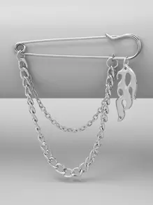 火焰魅力别针设计胸针 - 銀色 - 查看 1