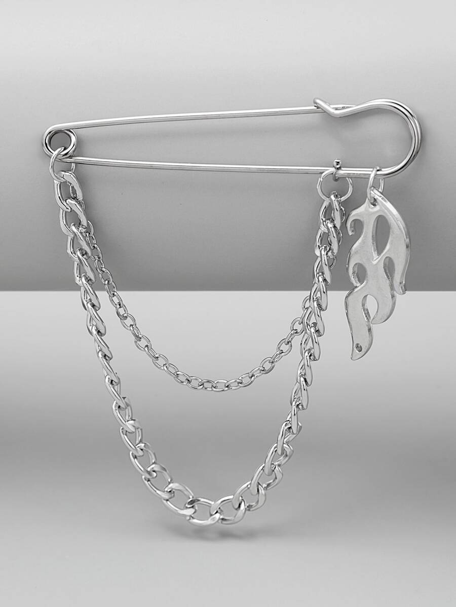 火焰魅力别针设计胸针 - 銀色 - 查看 1