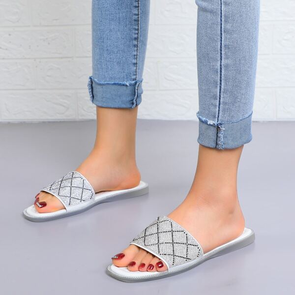 

Rhinestone Decor Slide Sandals, Silver