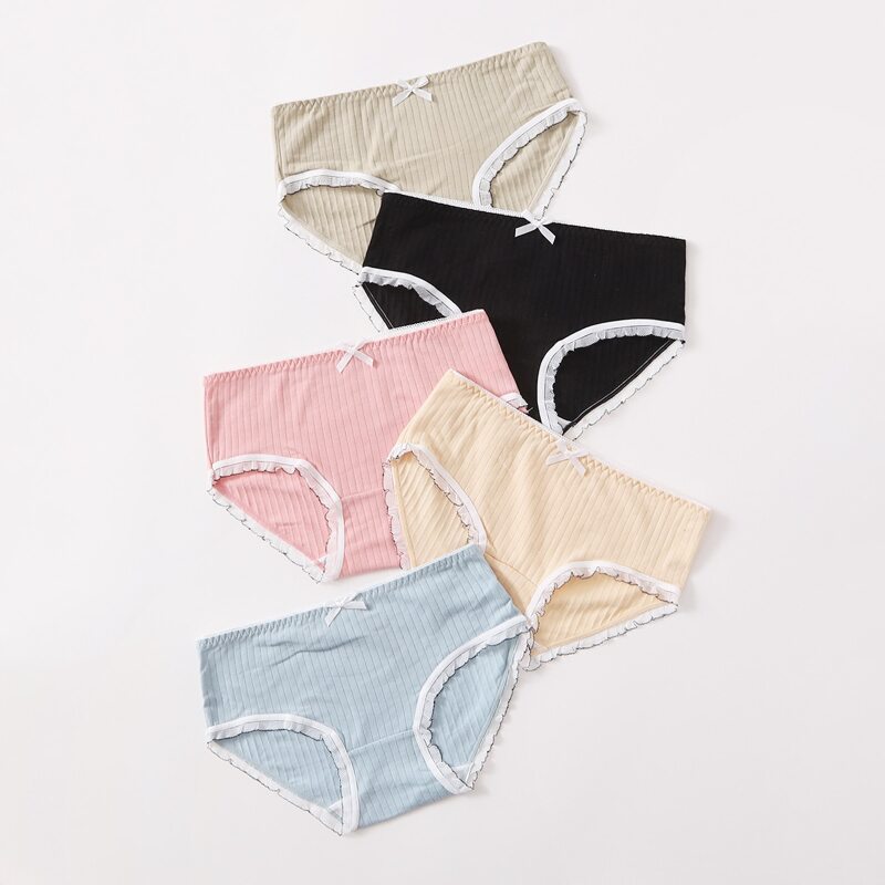 

5pack Ribbed Lace Trim Panty Set, Multicolor