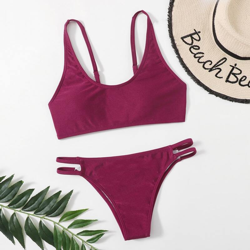 

Solid Ladder Cut-out Bikini Swimsuit, Purple