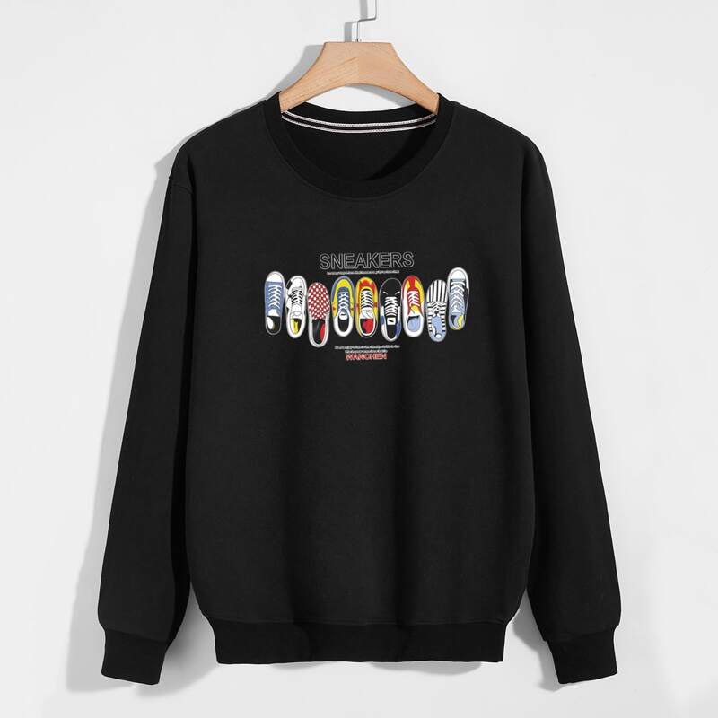

Guys Shoes And Letter Graphic Sweatshirt, Black
