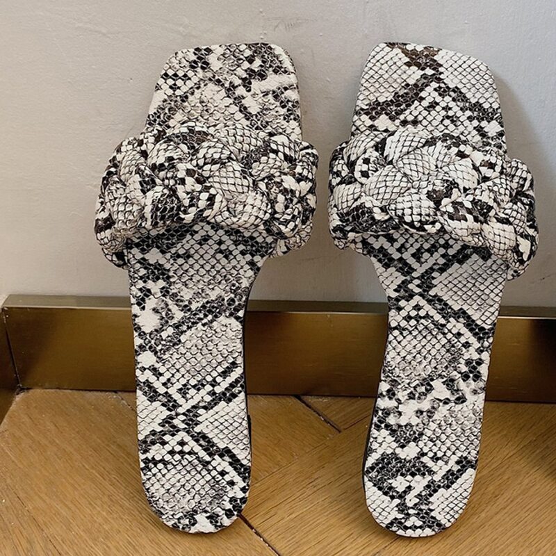 

Snakeskin Braided Band Slide Sandals, Multicolor