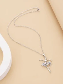 女孩芭蕾舞女孩吊墜項鍊 - 銀色 - 查看 3