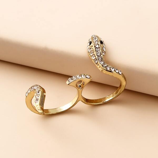 

Rhinestone Snake Design Ring, Gold