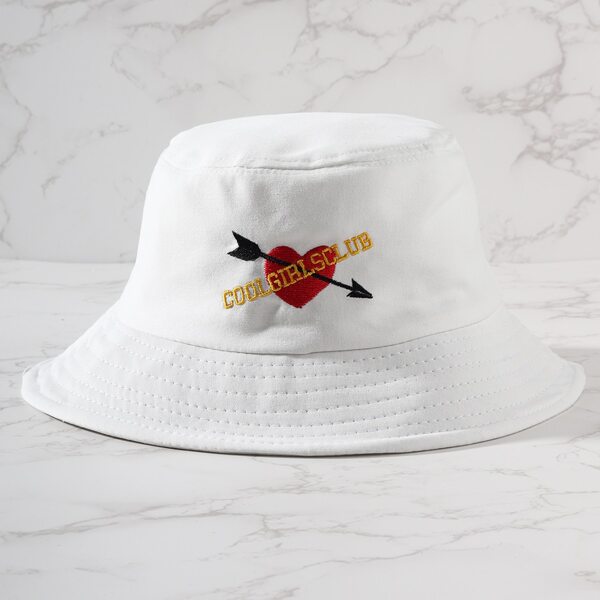 

Heart Embroidery Bucket Hat, White