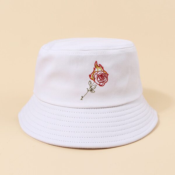 

Rose Pattern Bucket Hat, White