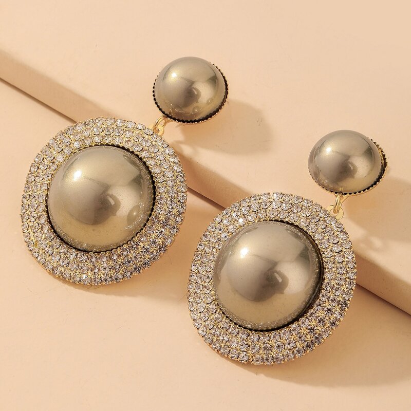 

Rhinestone Decor Round Drop Earrings, Grey