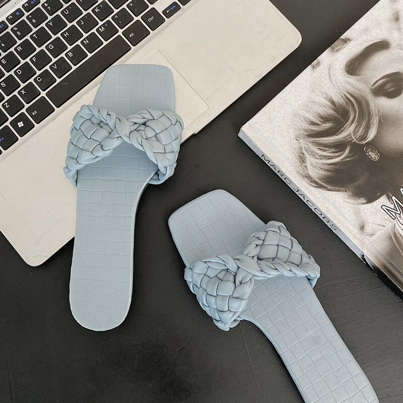 

Braided Bow Slide Sandals, Baby blue