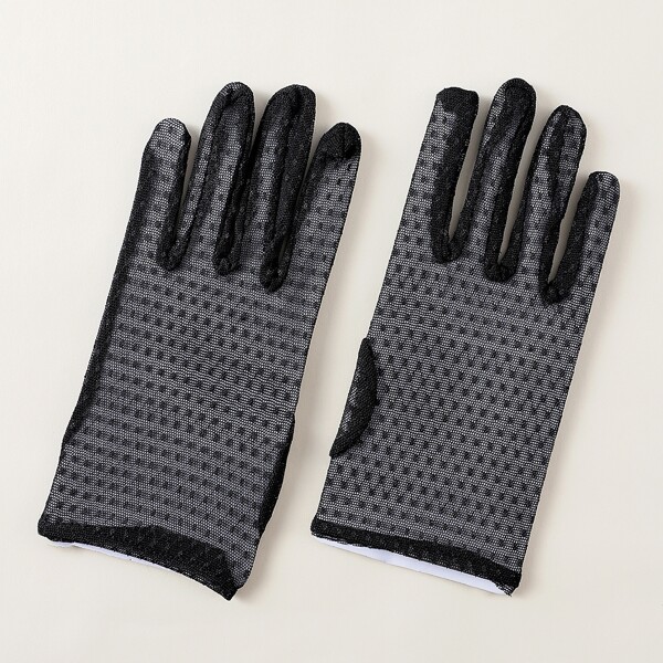 

Fuzzy Dot Decor Mesh Gloves, Black