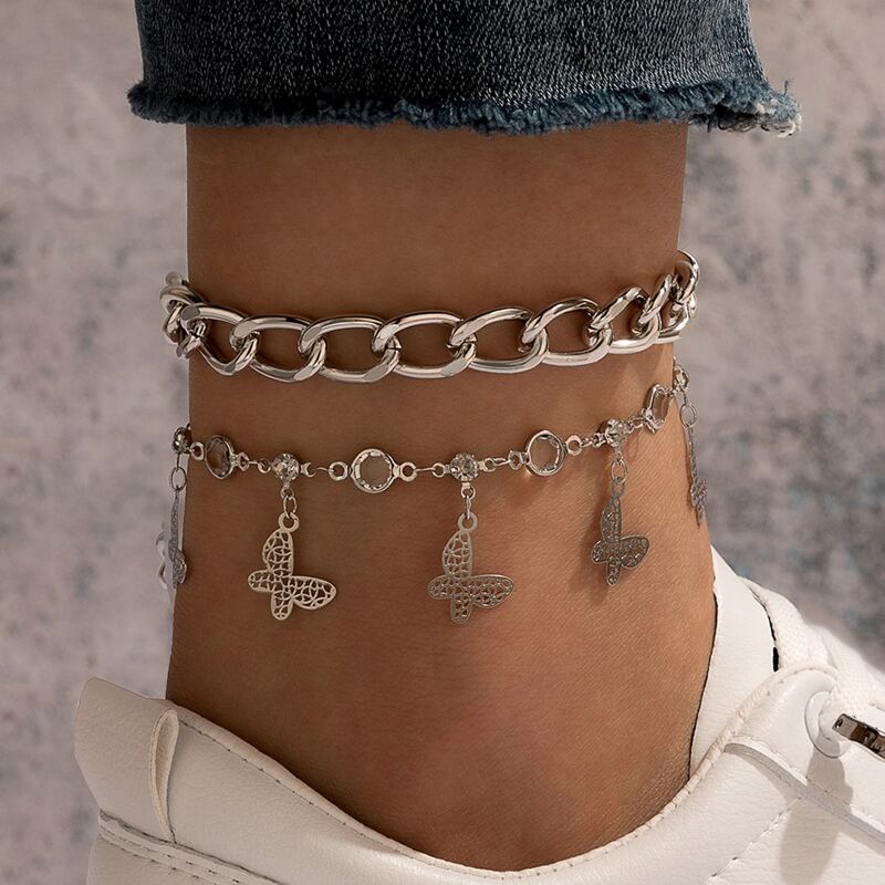 

2pcs Butterfly Charm Chain Bracelet, Silver