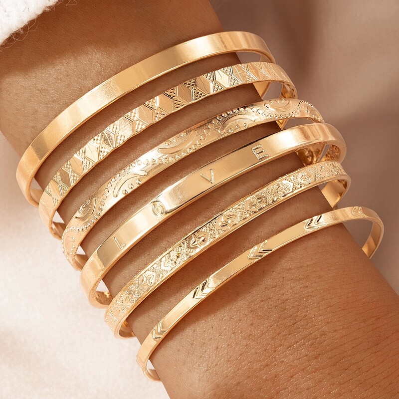 6pcs Cuff Bangle, Gold
