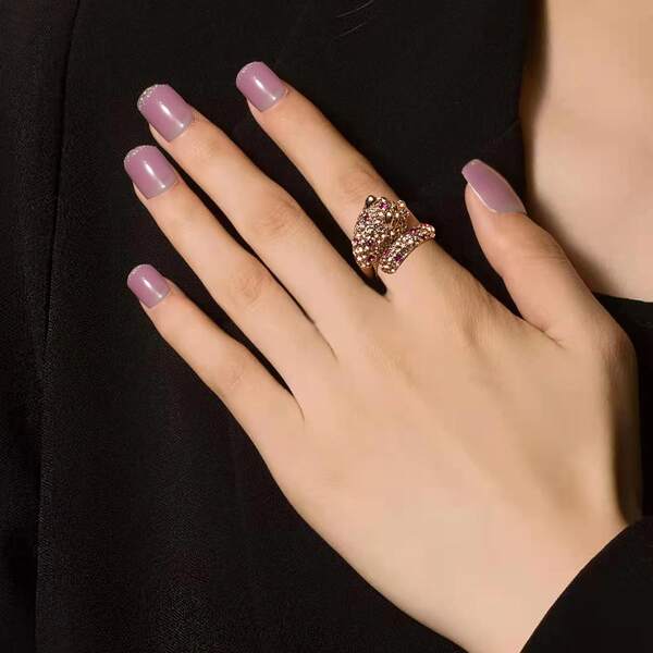 

Rhinestone Leopard Design Ring, Rose gold