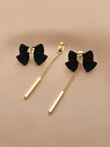 Andkiss 1pair Bow & Geometric Decor Earring Jackets - Black - View 2