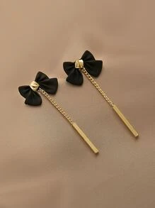 Andkiss 1pair Bow & Geometric Decor Earring Jackets - Black - View 3