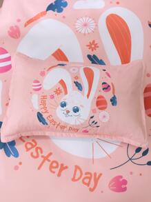 Rabbit Print Easter Kids Duvet Cover Set Without Filler - Pink - View 2