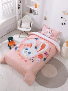 Rabbit Print Easter Kids Duvet Cover Set Without Filler - Pink - View 4