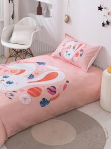 Rabbit Print Easter Kids Duvet Cover Set Without Filler - Pink - View 5