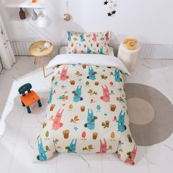

Rabbit Print Easter Kids Duvet Cover Set Without Filler, Multicolor