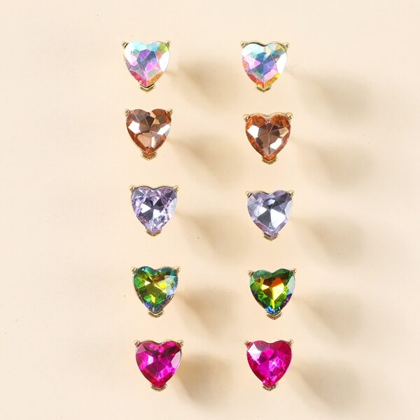 

5pairs Heart Decor Stud Earrings, Multicolor
