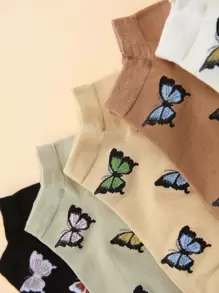 5双女士蝴蝶图案船袜，春夏季 - 彩色 - 查看 3