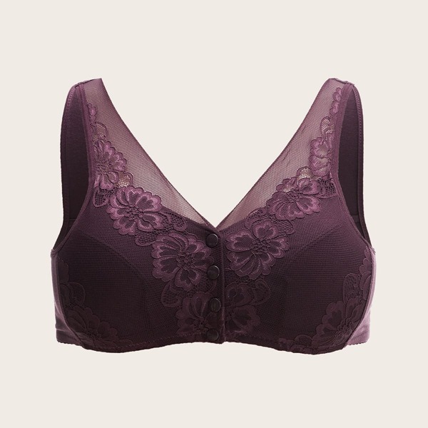 

Plus Floral Lace Button Front Bra, Mauve purple