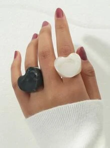 2pcs Heart Design Ring - Multicolor - View 1